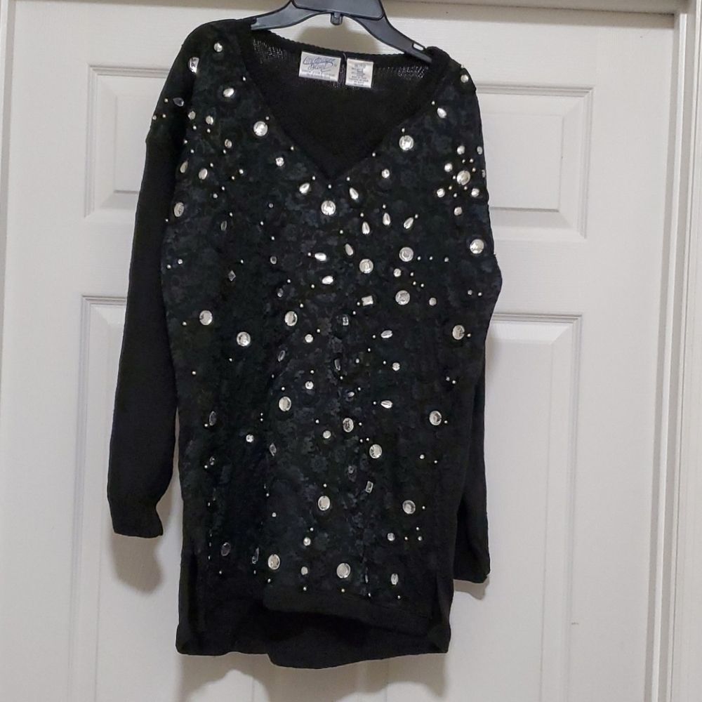❣️Midnight Blues black lacefront embellished. womanXL/TG sweater